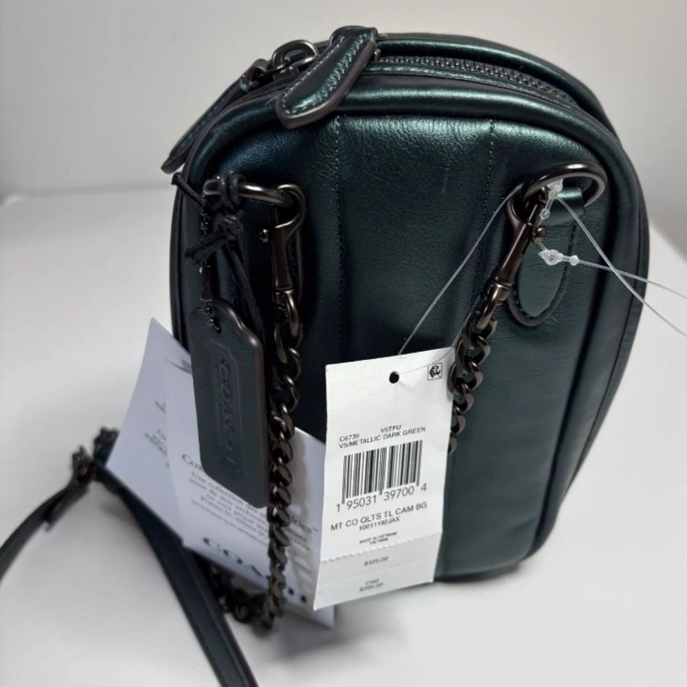 Coach Metallic Green Tall Camera Bag W/ Quilting Hard To Find NWT MSRP: $325.00 - Picture 15 of 16